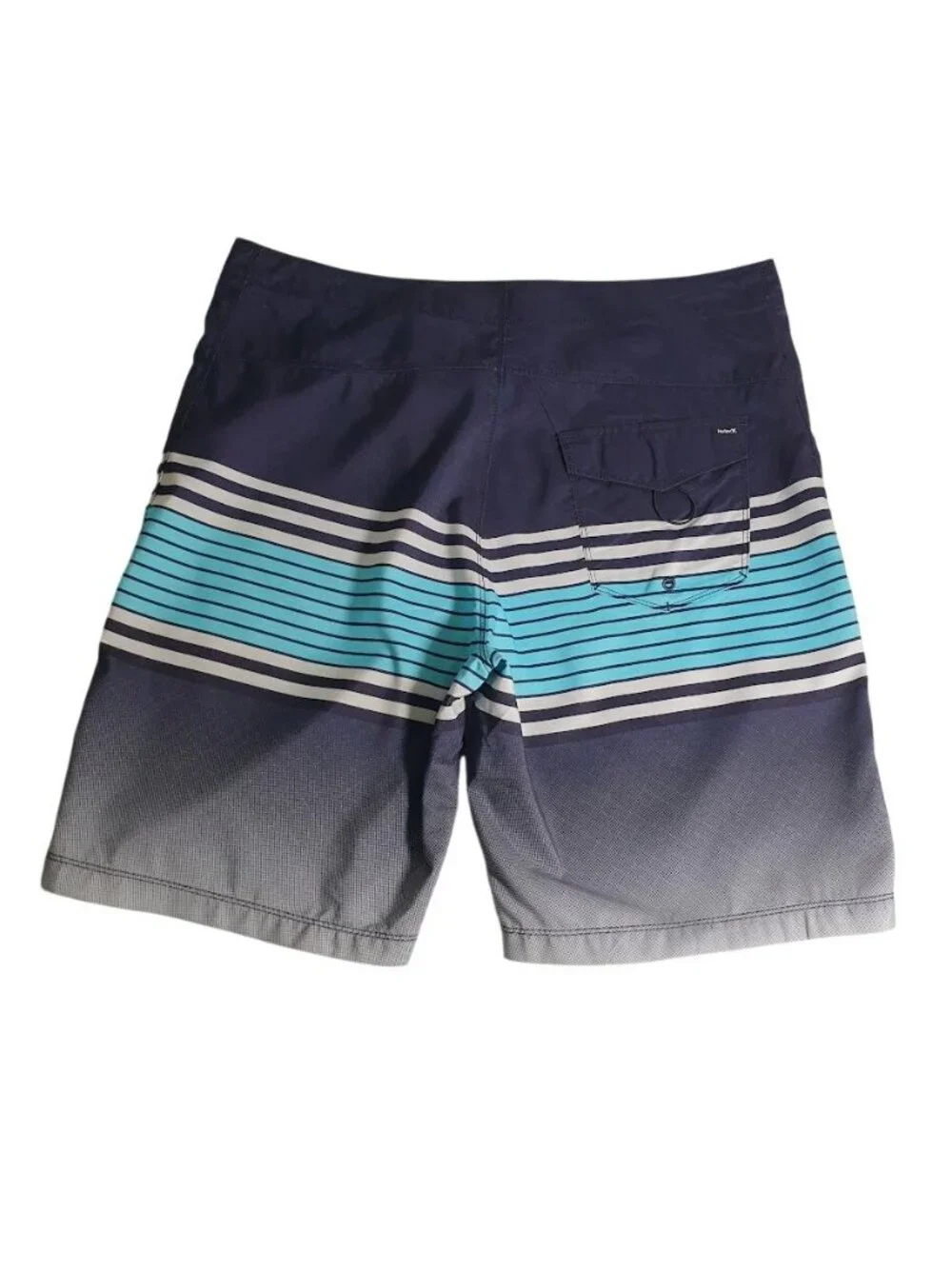 Hurley Mens Board Shorts Surf Swimwear Front Drawstring Pocket Striped Blue Grey
